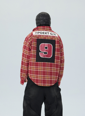 ASTT 25FW 宽松廓形立领宽松俄文贴布印花格子棉服上衣夹棉外套