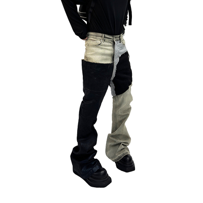 FRKM阔腿喇叭裤涂层刷蜡拼接RO