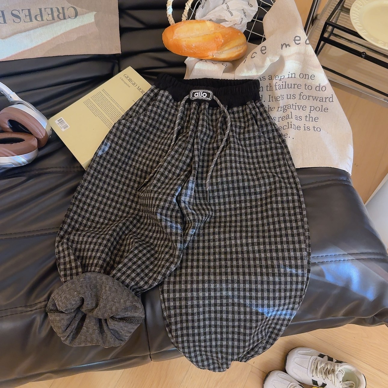 男女童裤子春秋新款儿童韩版舒适阔腿宽松百搭格子裤