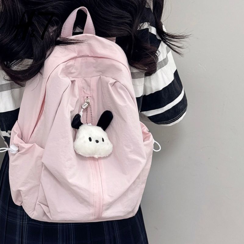 H7大容量高中大学生背包女纯色书包双肩包简约防泼水户外旅游包