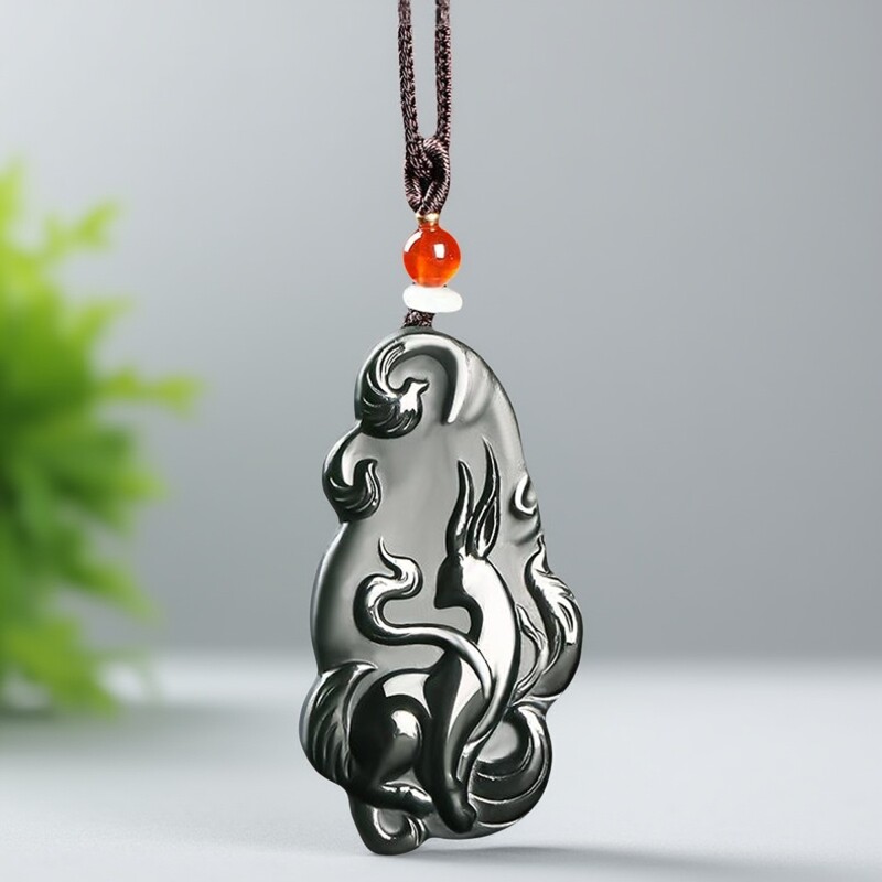 天然和田玉塔青牌子九尾狐吊坠男女情侣款玉石项链玉坠挂件玉佩