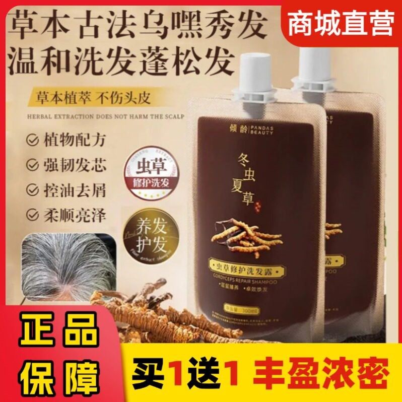 倾龄虫草修护洗发水何首乌黑灵芝冬虫夏草本植物润黑露控油去屑正