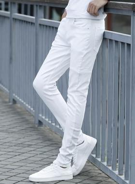 白色牛仔裤男2024新款全棉高级感男士小脚裤直筒弹力修身长裤子男