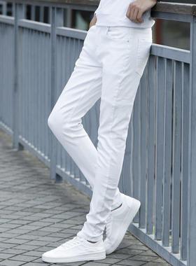 白色牛仔裤男2024新款全棉高级感男士小脚裤直筒弹力修身长裤子男