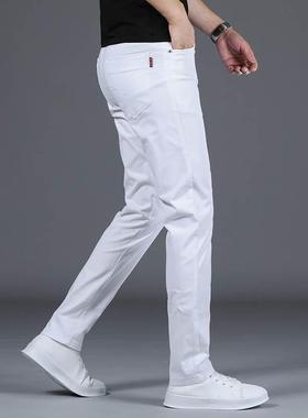 香港纯棉白色休闲裤男春秋款2024新款修身直筒商务百搭长裤子潮男