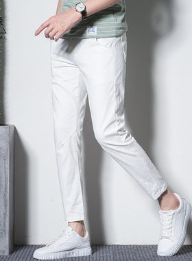 休闲裤男直筒白色九分裤男9分韩版潮流修身小脚很仙的裤子男痞帅
