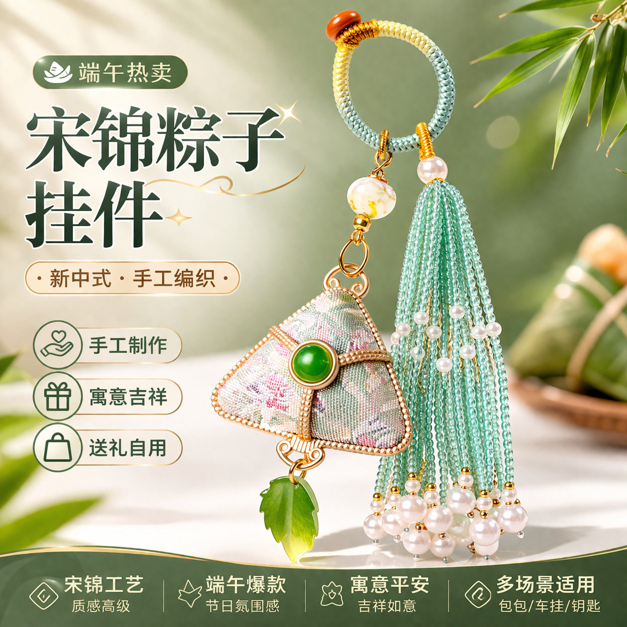 宋锦粽子流苏挂件成品图片