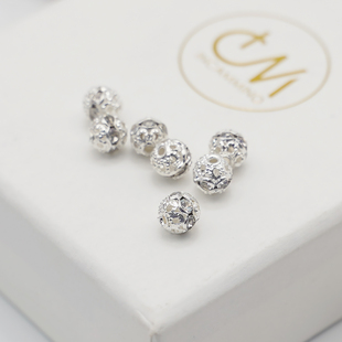 DIY隔珠镂空花球带钻银色6mm孔径1mm意卡米诺连结手工串念珠配件