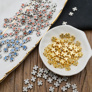 十字双通牌合金镀银珐琅珠玫瑰念珠配件意大利进口意卡米诺串珠