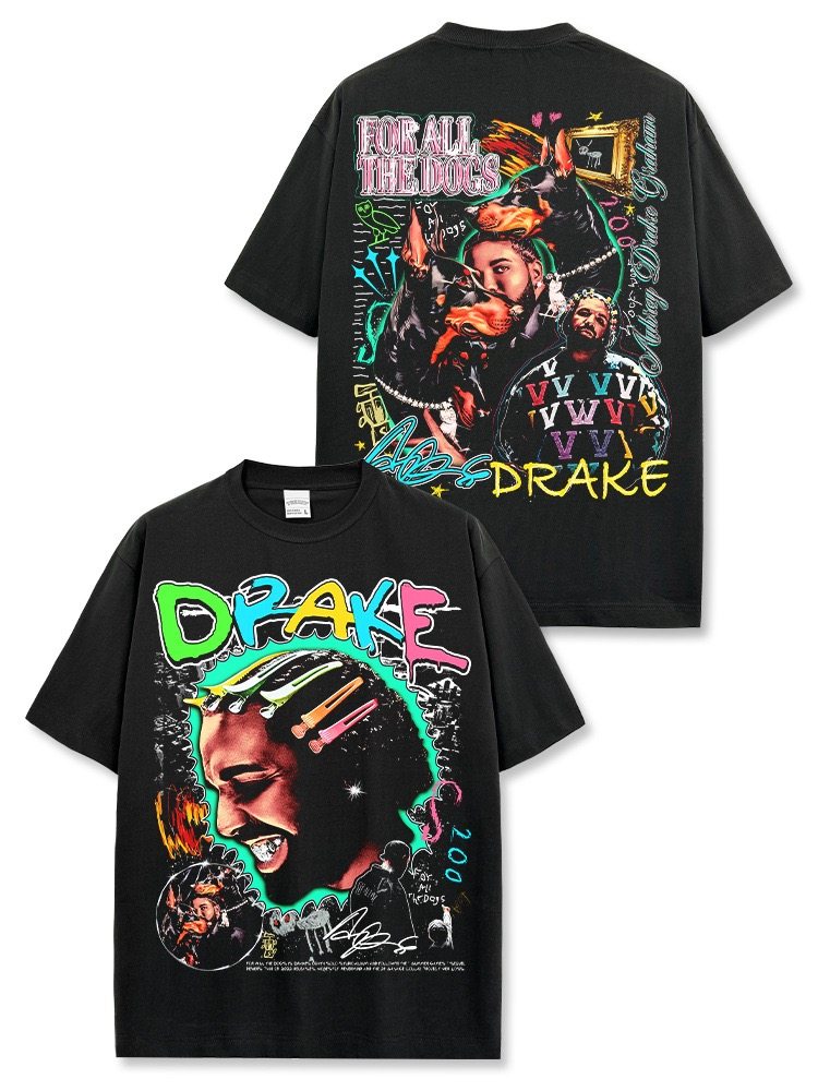 跨境美式嘻哈公鸭Drake印花T恤