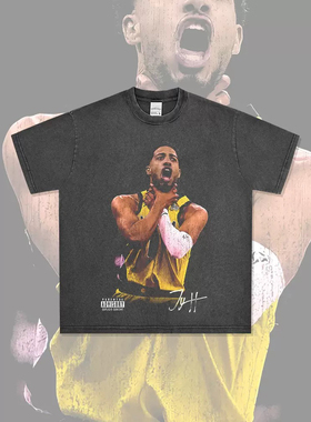 美式篮球星哈利伯顿Haliburton印花短袖T恤男宽松纯棉小领口半袖