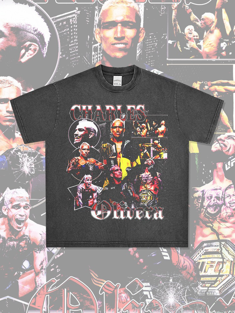 美式复古ufc 奥利维拉 Charles Oliveira印花宽松纯棉短袖T恤男女