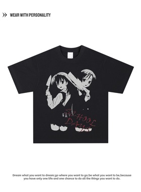 日在校园School Days印花短袖T恤男女动漫二次元小领口重磅宽松潮