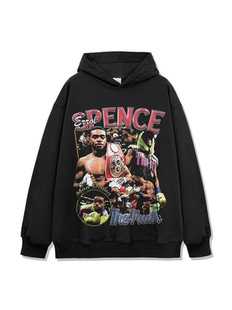 美式复古Errol Spence斯彭斯拳王数码印花重磅纯棉宽松连帽卫衣男
