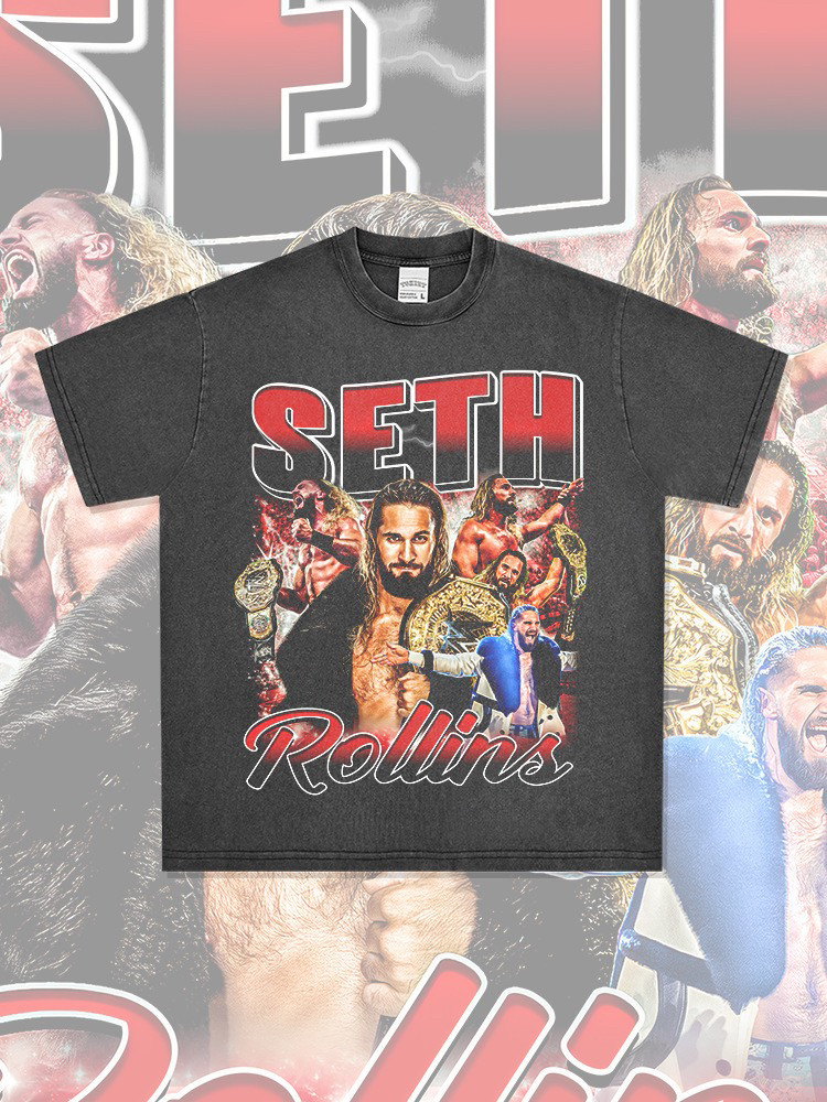 美式复古UFC赛特·罗林斯Seth Rollins印花短袖T恤男宽松纯棉半袖