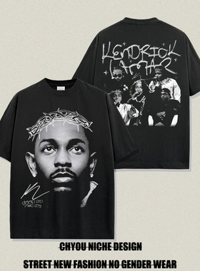 美式复古嘻哈Kendrick Lamar印花水洗短袖T恤男潮牌宽松纯棉半袖
