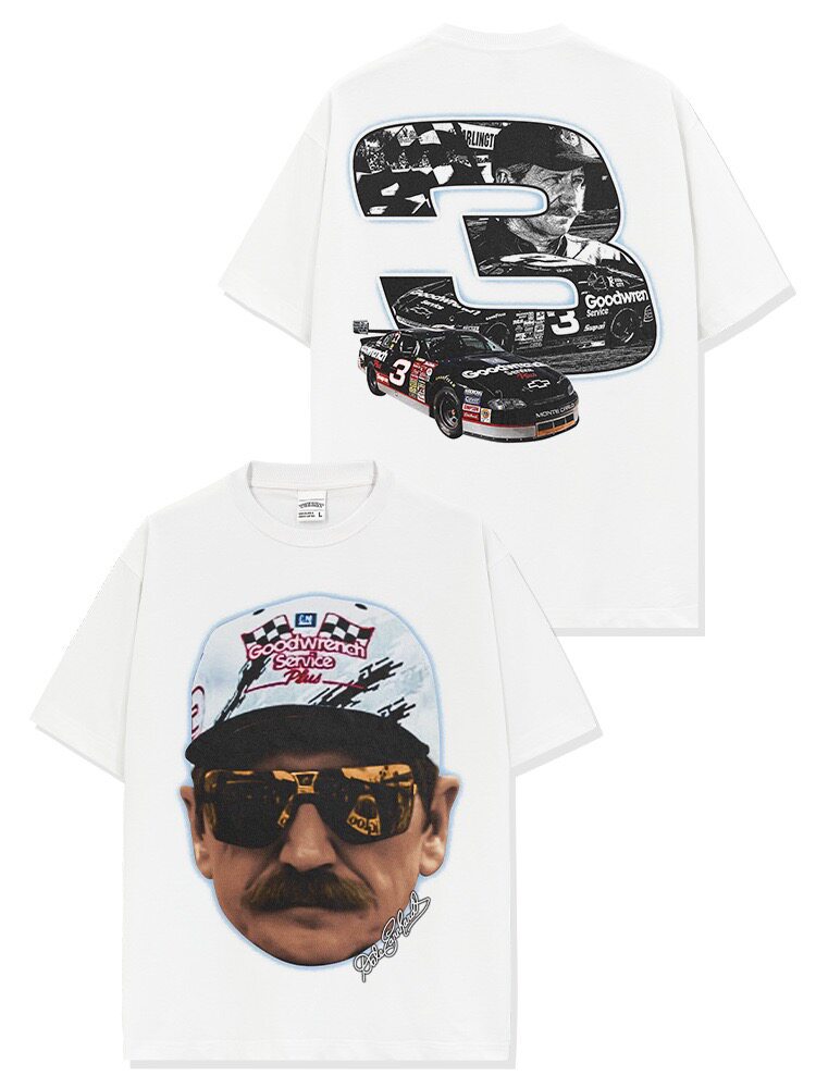 美式复古赛车Dale Earnhardt数码印花短袖T恤男重磅宽松连帽卫衣