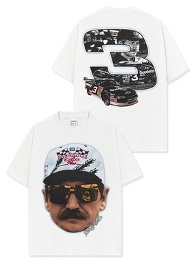 美式复古赛车Dale Earnhardt数码印花短袖T恤男重磅宽松连帽卫衣