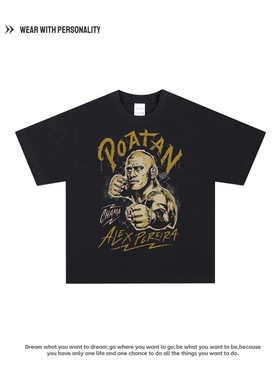 美式复古UFC格斗拳击佩雷拉 Alex Pereira数码印花宽松短袖T恤男