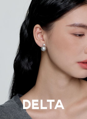DELTA大溪地黑珍珠戴妃耳钉无耳洞耳夹女s925银气质轻奢新款耳饰