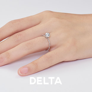 澳白珍珠戒指女款小众设计轻奢高级感素圈纯银开口指环2025新款士