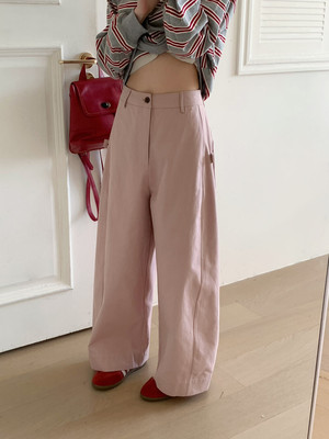 26年早春OMELET蛋卷韩系洋气百搭显瘦两侧扣袢装饰镰刀裤休闲裤