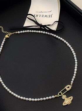 土星闪钻别针珍珠项链星球回形针