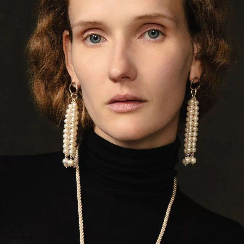 欧美风天然珍珠流苏耳环女小众