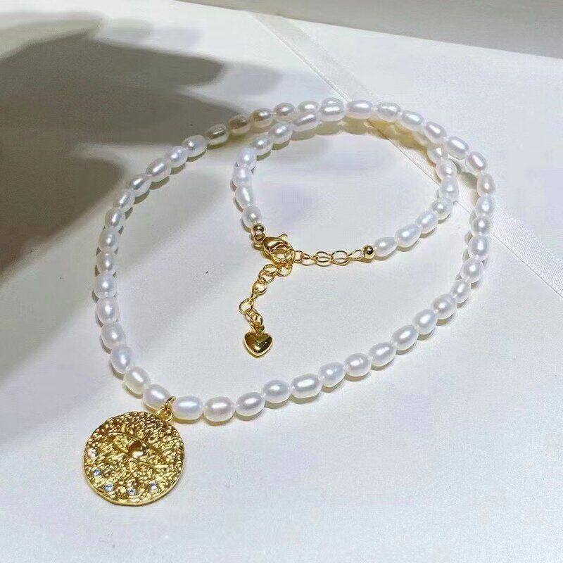 大牌白百合同款珍珠项链诸暨4-5mm淡水珠宝颈链 恶魔之眼吊坠