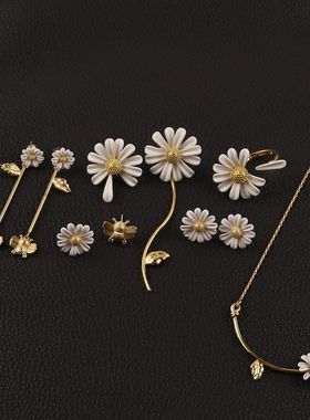 欧美风新潮雏菊系列蜜蜂花朵白色珐琅吊坠项链耳环时尚耳饰