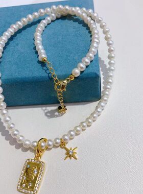 初夏新款雪花星芒万能扣珍珠项链