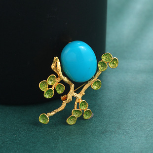 简约精致 苍松翠柏 合成松石胸针胸花配饰女潮送礼一款多戴设计感