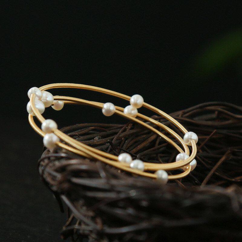 近圆微瑕珍珠满天星时尚百搭手链手镯手工绕线天然珍珠多层手镯女