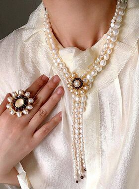 宫廷风复古太阳花多层淡水珍珠