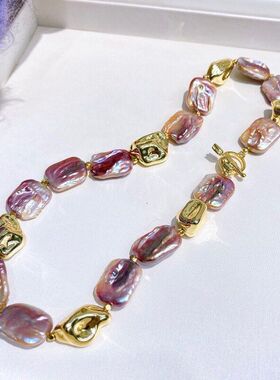 巴洛克淡水真珍珠项链异形紫色