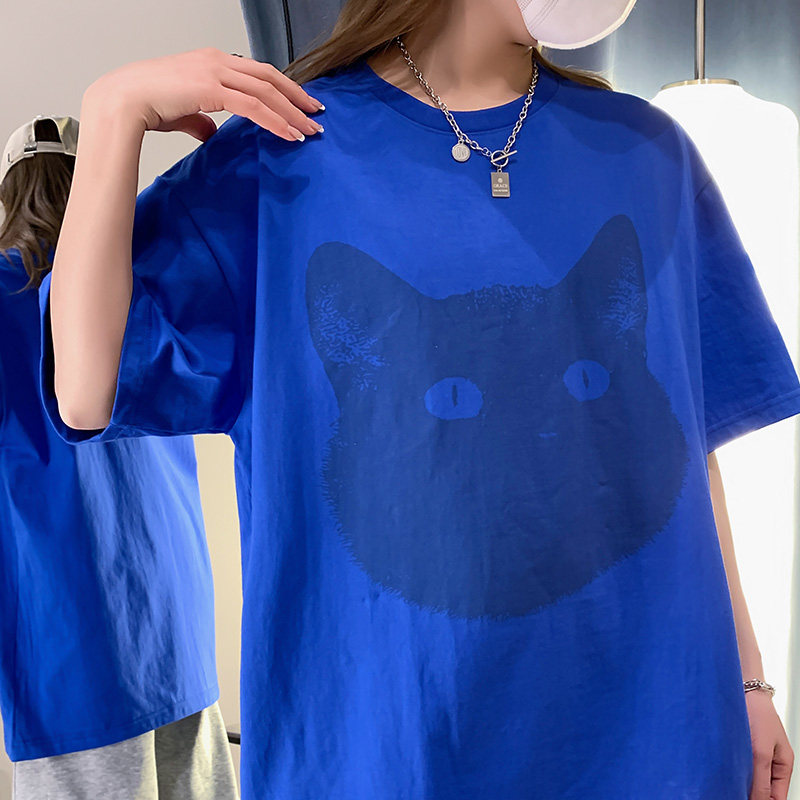 抖音供货260g5色可爱猫咪宽松情侣百搭纯短袖T恤213-1-TH10控48,女装T恤,星座213-1