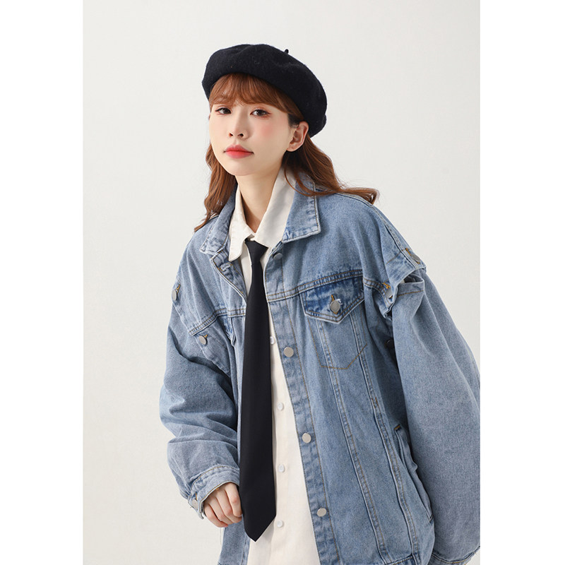 新款解构风可拆卸两穿牛仔夹克马甲213-1 p98控118精品做工jk118图片
