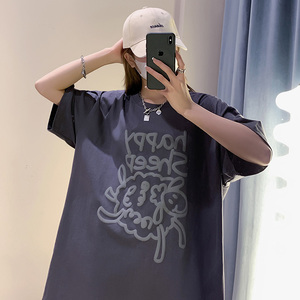 抖音品质260g5色发泡小羊宽松情侣百搭纯棉短袖T恤213-1-TH12控48图片