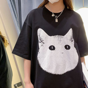 抖音品质260g5色可爱猫咪宽松情侣百搭纯棉短袖T恤213-1-TH10控48图片