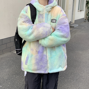 冬新款学生情侣棉服棉衣羊羔毛加厚夹棉扎染213-1p138控158my16