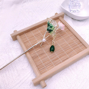 简约精致荷叶荷花发簪新中式水滴流苏发钗古风盘发步摇簪子配饰女