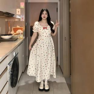 大码 微胖mm巨显瘦遮肉蓬蓬裙 法式 温柔甜美波点蝴蝶结连衣裙夏季