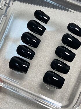 纯色纯手工穿戴高级ins短款贴片显白黑色美甲指甲可拆卸贴片指甲