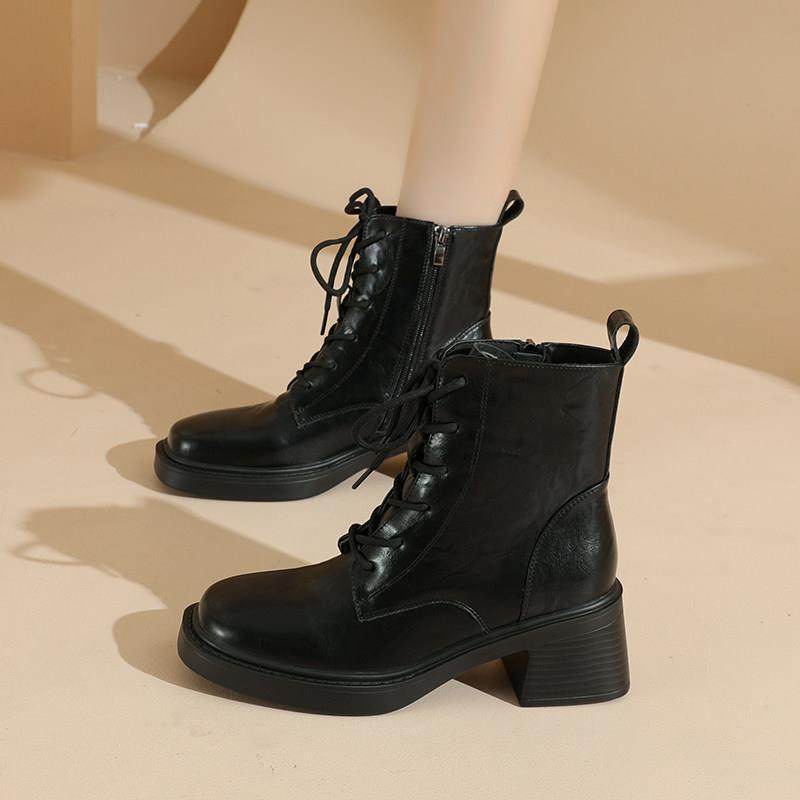 春季马丁靴女秋冬季单靴新款复古英伦风短靴系带网红粗跟加0122u,女鞋,时装靴,淘宝优惠券,粉丝福利购,淘宝优惠卷