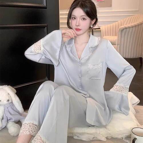 长袖睡衣女秋冰丝款2026新款高级感真长裤后背蝴蝶家居服套0917e