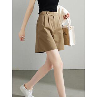 2026新款 女夏爆款 高腰通勤宽松藏青色五分0317r 休闲A字短裤 轻薄款