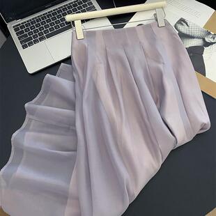 2026新款 春紫色高腰网纱拼接半身裙女轻奢感长裙淡人高智感0317r