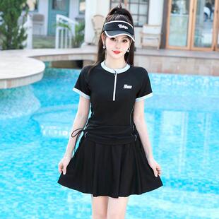 爆款 大码 遮肚显瘦游泳衣2026新款 短袖 温0319r 泳衣女保守分体裙式
