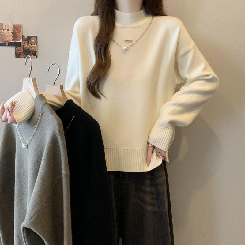 大码胖mm秋冬装饰半高领加厚毛衣打底针织衫显瘦宽松上衣女0928e