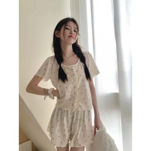 睡衣女夏天短袖短裤新款纯欲风甜美家居服套装夏季0529e